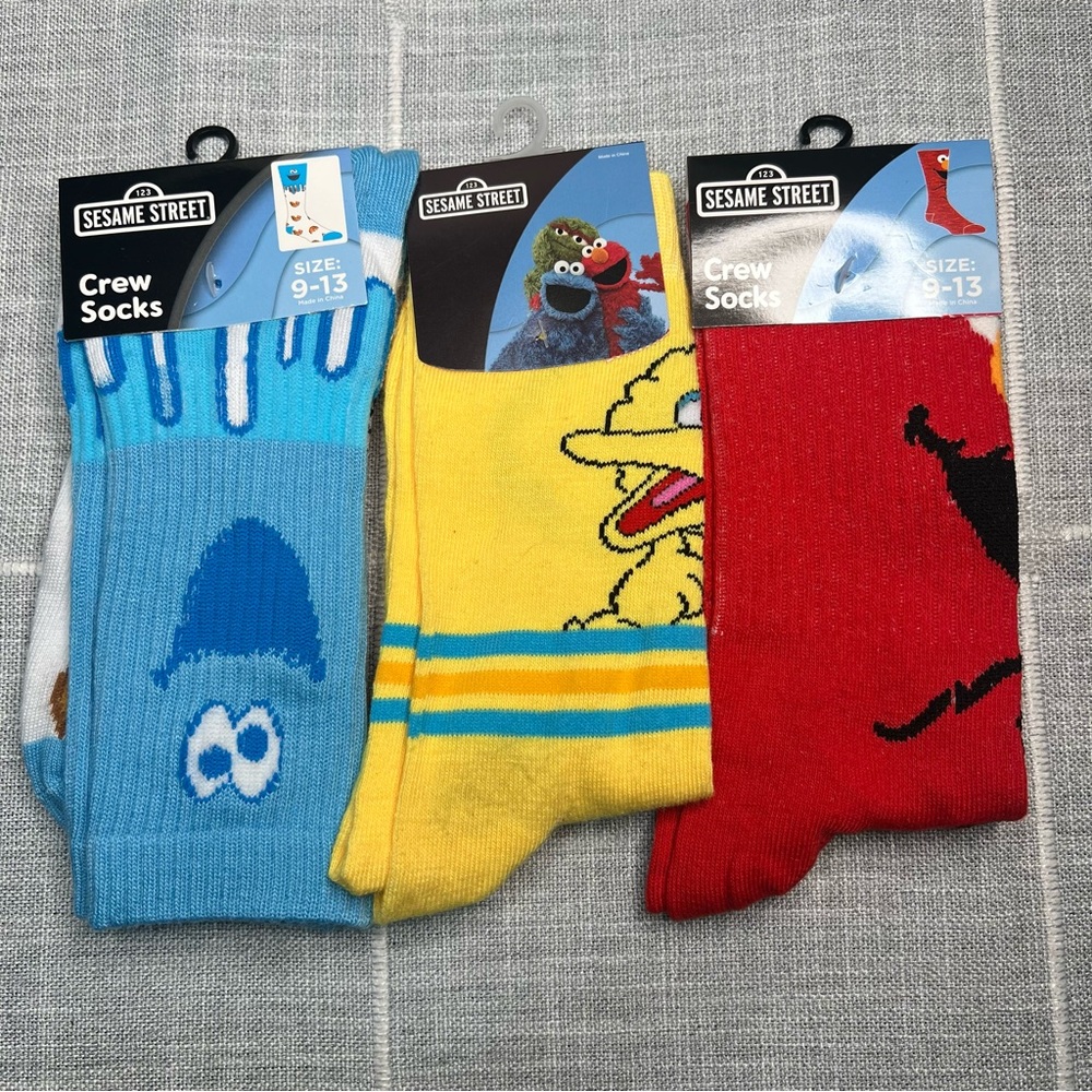 Sesame Street Big Bird Elmo Cookie‎ Monster Crew Socks